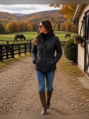 Lauren Ralph Lauren Black Quilted Equestrian Barn Jacket